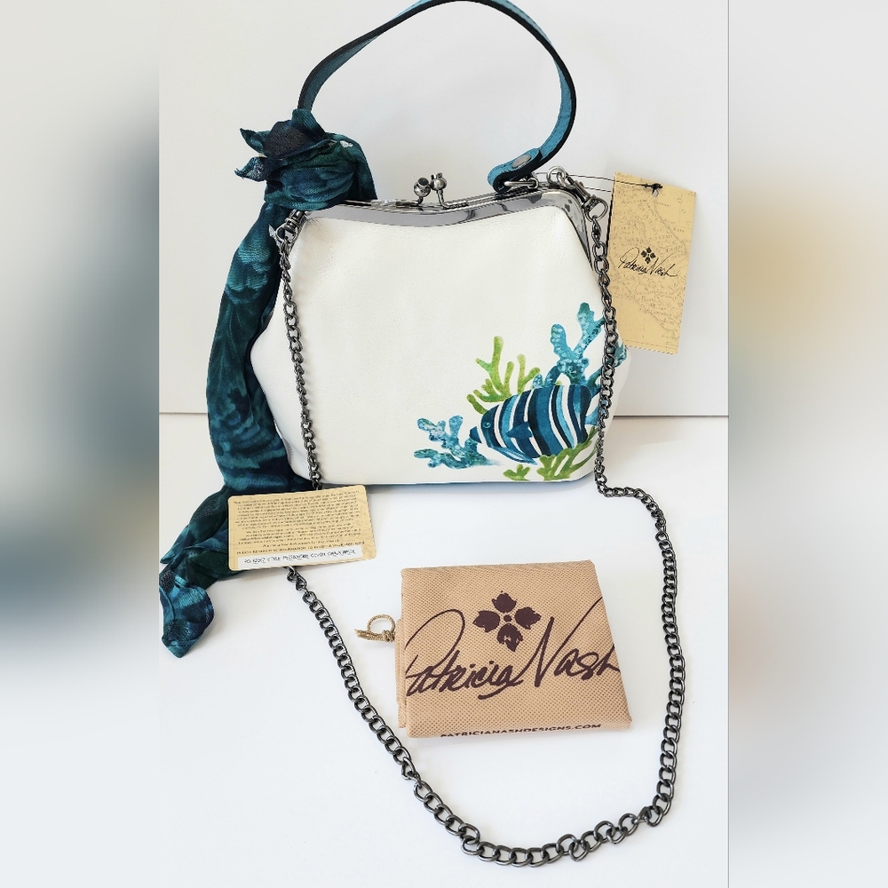 Patricia Nash Framed Laureana Striped Fish Spot Print Bag & Scarf NWT - Picture 3 of 11